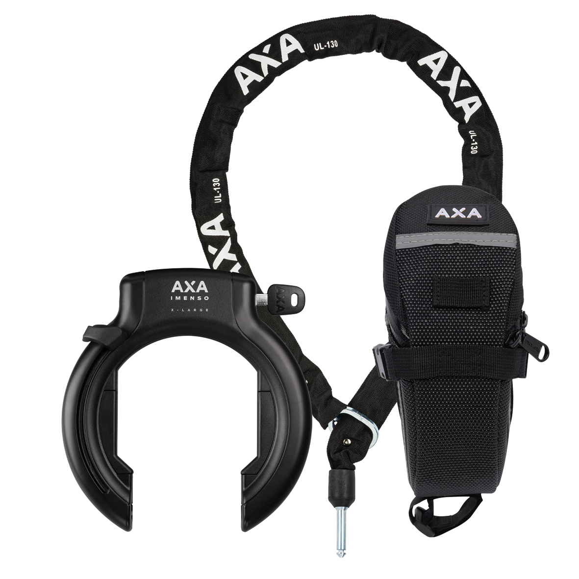 AXA Set Lucchetto Per Bici Imenso L + Catena ULC 130 + Borsa Sella - Sicurezza Totale Con Chiave Unica