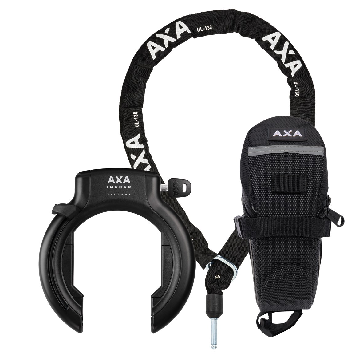 AXA Set Lucchetto Per Bici Imenso L + Catena ULC 130 + Borsa Sella - Sicurezza Totale Con Chiave Unica
